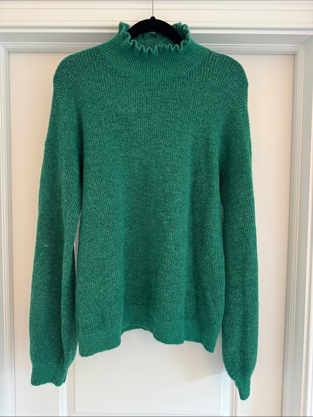 Nordstrom Halogen Emerald Green Ruffle Mock-Neck Sweater